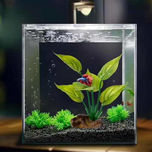 Fish Tank Artificial Plastic Plants Decorations 6inch Silk Betta Leaf pad Hammock Hides Small Aquarium Decor Fish Bowl Accessories Reptiles Turtle Tank Driftwood Ornaments