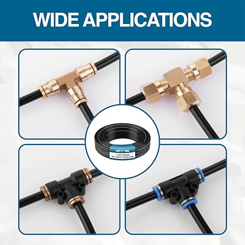 Utah Pneumatic 1/4" Air Line Tubing, 32.8ft Nylon Pa12 Hose, Dot Approved For Truck, Trailer & Industrial Use, High Pressure Flexible Pneumatic Line (black) - color: Black, size: 1/4" x 32.8 Feet