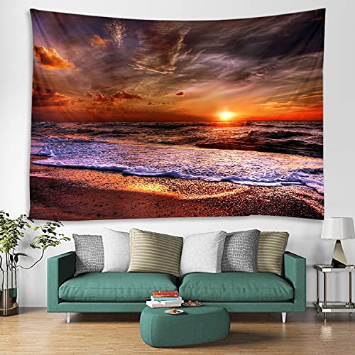 WODEJIA Beach Sunrise Orang Sea Print Fabric Tapestry Decorative Wall Art Tablecloth Bedspread Picnic Blanket Beach Throw Blanket for Bedroom Hall Dormitory Living Room Hanging 91 x 71 inches - color: Beach Sunrise Orang Sea, size: 91 x 71 inches