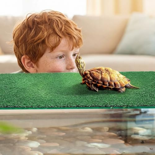 BESPORTBLE Turtle Basking Platform Artificial Grass Anti-Slip Turf Mat 19.6x9.8in for Aquarium Reptile Terrarium Amphibian Habitat