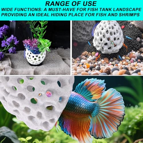 Shrimp Dome Hide, Plastic Porous Designed Aquarium Dome Hide Cave Shelter Hideout with Suction Cup Aquarium Decor Fish Tank Accessories for Small Fish Shrimp Guppy Hiding House Resting(White)