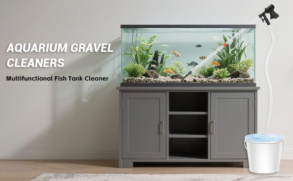 FISORAS Aquarium Gravel Cleaner, Fish Tank Cleaner Gravel Vacuum for Aquarium with 30ml Waste Remover Dropper & Cleaning Brush Suitable for Betta Fish Tank Water Changer, Wash Sand