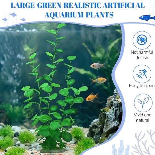 Aquarium Artificial Plants 2 Pack – Tall Realistic Fish Tank Plants Decor with Stable Base, Safe Soft Leaves for Betta, Guppy, Shrimp & Tropical Fish, Natural Aquascape Decoration for Aquarium