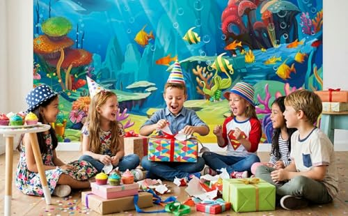 CHAIYA Under The Sea Backdrop Ocean Little Mermaid Backdrop Background for Under The Sea Theme Baby Shower Photo Booth Banner Party Cake Table Decoration 7x5ft - size: 7′x5′