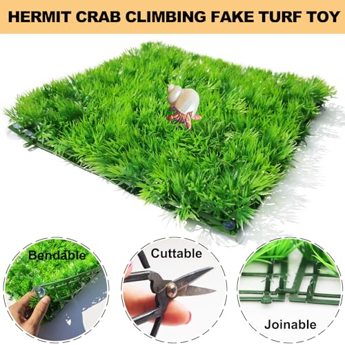 2 PCS Hermit Crab Climbing Toys Faux Grass Mat 10 x 10 Inch Fake Turf Hermit Crab Climbing Wall Fish Tank Artificial Plant Decorations HermitCrab Supplies Small Animals Cage Accessories - color: Grass Green