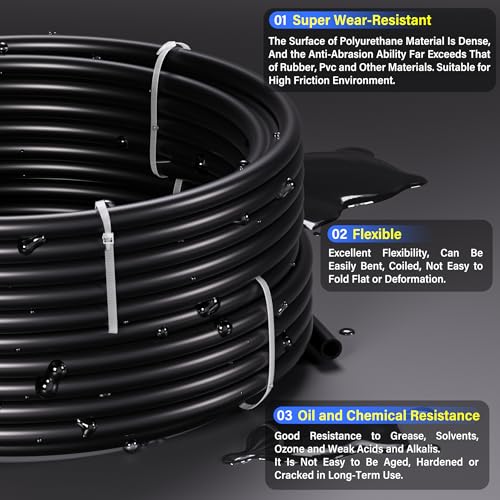 TAILONZ PNEUMATIC Black 8MM or 5/16 Inch OD 10 Meter 32.8ft PU Polyurethane Air Tubing Kit Pipe Hose Air Line Tubing Air Hose Fittings Push to Connect Fittings(31PCS) - color: Black, size: 5/16" OD - 32.8 FT