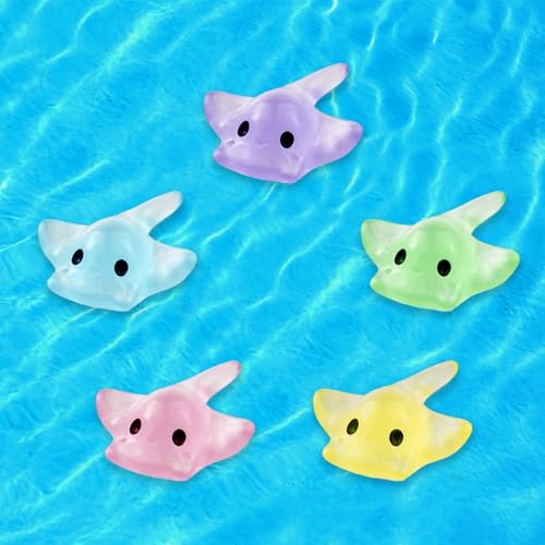 20Pcs Mini Resin Glow in the Dark Stingray Figurines - 6 Colors Realistic Cute Sting Ray Decorations for Terrarium Decor, Fairy Garden, Aquarium, Small Resin Animals with Storage Box