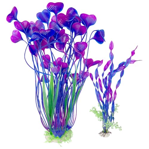 Hamiledyi Artificial Aquarium Plants Fish Tank Decorations, Soft Plastic Green Water Grass for Fish Habitat, Realistic Underwater Décor, Safe for Fish, 2-Pack - color: Purple