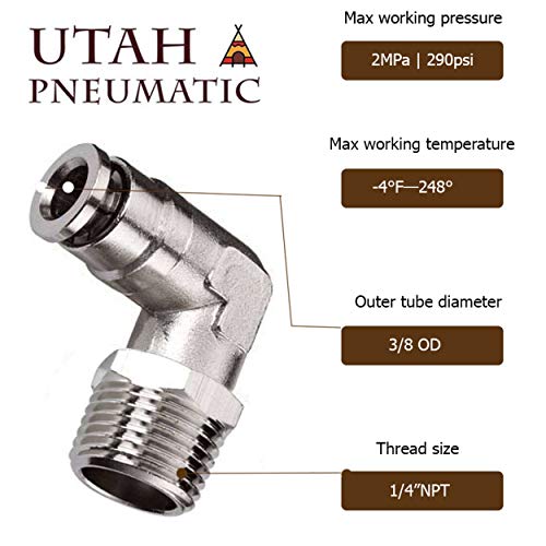 3/8" Od 1/4" Npt Air Elbow Push-to-connect Fittings Air Connectors Fittings Push Elbow Air Line Swivel Fitting Nickel-plated Brass Air Fittings Swivel Pl-3/8-n2 (5 Pack) - size: 3/8"od 1/4" npt