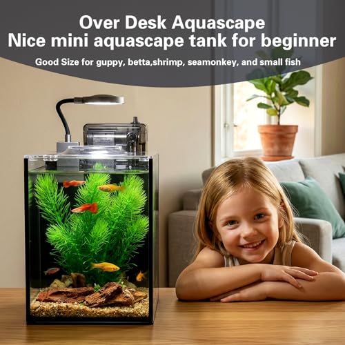1.2 Gallon Small Aquarium Set Glass Fish Tank,Desktop Small Aquarium Kit for Beginners and Children to Keep Betta Fish, Goldfish, Shrimp, and Aquatic Plants (Black, 1.2 Gallon (Complete Kit)) - size: 1.2 Gallon (Complete Kit)