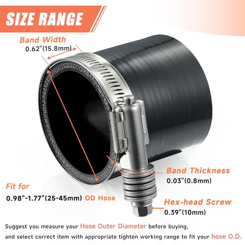 2 Pack Heavy Duty Worm Hose Clamp, Adjustable Range 1"-1 3/4" (25-45mm) 304 Stainless Steel Worm Gear Drive Hose Clamps for Water Pipe, Plumbing, Automotive and Mechanical Application - color: 2 Pcs, size: 25-45mm