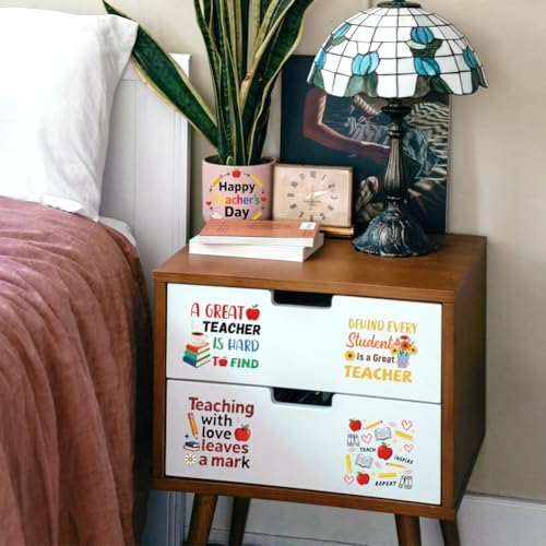 Peacoblue 18 Sheets Rub on Transfers for Crafts, Teacher's Day Text 3.6"x3.9" UV DTF Cup Wraps Waterproof Cold Transfers Stickers for Wood Glass Metal Cup Tumblers Mirrors Mugs Home Decor - style: Teacher's Day Text