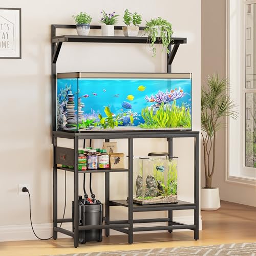 40 Gallon Fish Tank Stand, Aquarium Stand with Power Outlet, Heavy-Duty Reptile Terrarium Stand Table with Top Shelf for 40 Gal Standard/Long/High, 37.4" L x 19.7" W x 30" H(Black) - color: Black, size: 40 Gallon