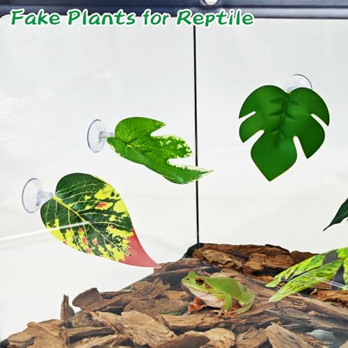 BNOSDM 6 Pcs Crested Gecko Tank Accessories Frog Habitat Platform with Suction Cups Amphibian Plastic Leaf Decoration Reptile Basking Resting Spot for Turtles Lizards (White)