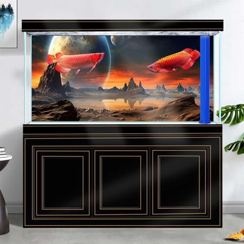 30X12IN Cosmic Aquarium Background, Cool Parallel Space Themed Fish Tank Background, Tropical Desert Terrarium Background with 8 EVA Double-Sided Tape - color: Outer Space, size: 30X12in/75X30cm