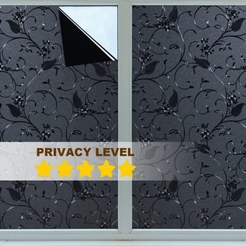 Niviy Blackout Window Privacy Film Non-Adhesive Privacy Film Total Black Out Window Cover Bathroom Door Glass Decoration Static Cling Covering (Black, 17.7"x 47.2") - color: Black, size: 17.7" x 47.2"