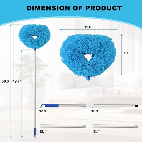 Ceiling Fan Cleaner Duster Reusable Microfiber Ceiling Fan Blade Cleaner Removable Duster with Extension Pole Adjusts 13 to 49.7 Inch for Cleaning Walls Bookshelves Furniture Door Window Top (Blue) - color: Blue