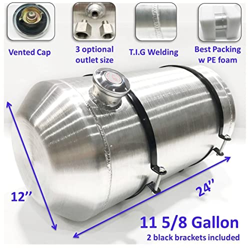 JSD 11.63 Gallons 12"x24" Aluminum Spun Round Gas Tank Fuel Tank End Fill 3/8" NPT Outlet-Off-road,rat rod, mini bike,go kart - size: 12" x 24"