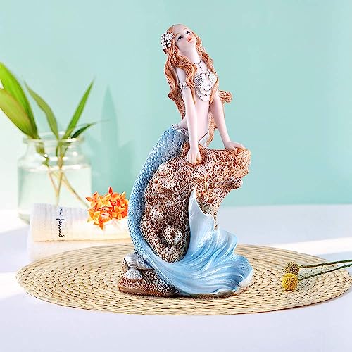 Rayberro 7.28" Mermaid Figurines Resin Blue Mermaid Sculpture Mediterranean Princess Statue Ornaments Home Office Desktop Bookshelf Decor Mermaid Collectible Crafts Fish Tank Aquarium Decoration Gift - color: Blue Hold Hand