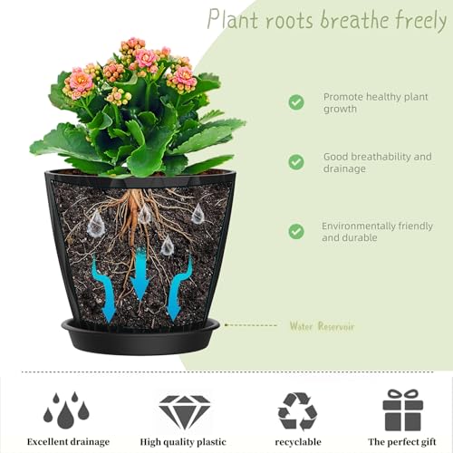 4 Inch Plant Pots, 6 Pack Indoor Flower Pots, Planters with Drainage Holes and Trays for Orchids, Violets, Succulents, Herbs, and Other Plants, Black - color: Black, size: 4inch