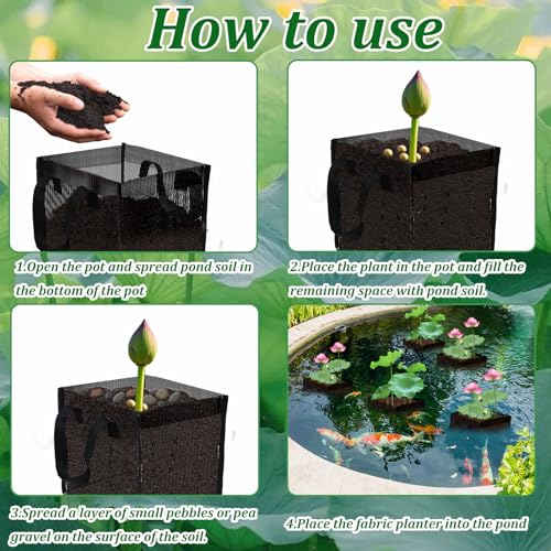 6PCS Mesh Aquatic Pond Plant Baskets, 2 Gallon Large Pond Planting Bags Reusable Aquatics Planter Pot Water Lily Growing Container with Handles for Lotus Bog Plant Garden Terrestrial Plants, 7.9" - color: Black-square, size: 7.9 x 7.9 x 7.9 inch 6PCS