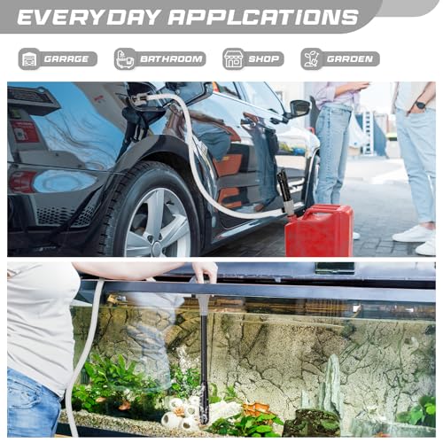 Transfer Pump Battery Operated Electric Siphon Pump for Gas, Fuel, Diesel, Water Transfer 2.4 GPM Flow Oil Extractor, 47 Inches Hose-Easy to Use Hand Fuel Pump, Multi-Use Siphon Transfer Pump(Grey) - size: 1 Pack of 1 Grey