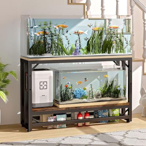 55 Gallon Fish Tank Stand with Power Outlet,Adjustable Aquarium Stand, Heavy Duty Terrarium Stand,Metal Frame Reptile Turtle Tank Stand Suitable for Home Office,860LBS Capacity, Rustic Brown - color: Rustic Brown, size: 55 Gallon
