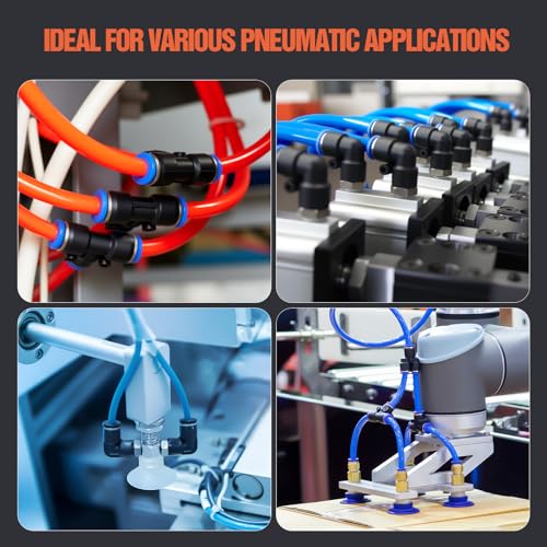 TRILINK 3/8" OD Push to Connect Fittings – Air Line Splitters Connectors, Quick Connect Pneumatic Fittings, Push Lock Air Hose Fittings for Compressor, Air Tools & Tubing (10 PCS)