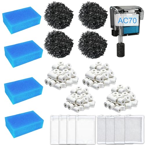 4 Set Media Maintenance Kit Replacement for Fluval AC70 Power Filter - for Use in Freshwater & Saltwater Aquariums - Includes 4 Active Carbon 4 Ceramic Rings 2 Intake Strainer Sponges 4 Foam Filter - size: For AC70