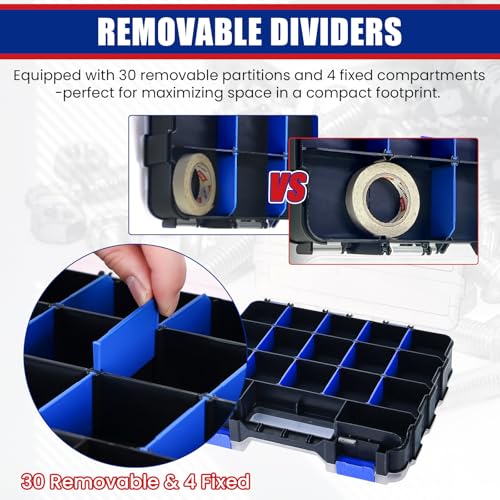 NYXOVA Small Parts Organizer, Hardware Organizer Box, 2 Pack Double Side 34 Compartments Hardware Organizers with Removable Plastic Dividers for Screws Nuts Nails Bolts (Blue) - color: Blue
