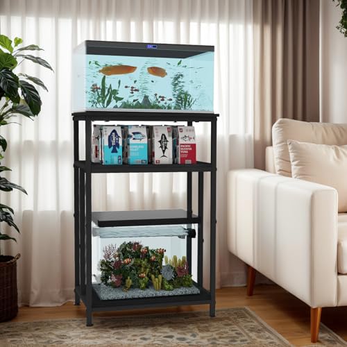 Fish Tank Stand, 3-Tier Aquarium Stand Reptile Tank Stand Heavy Duty Terrarium Stand for Home Office, Black, 5-10 Gallon - color: Black, size: 5-10 Gallon