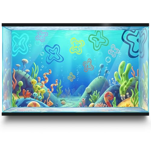 Aquarium Background Stickers for 25-40 Gallon Tanks, Cartoon Underwater Self-Adhesive Fish Tank Reptile Terrarium Decor Poster (40 x 20inches / (100 x 50 cm)) - size: 40 x 20inches / (100 x 50 cm)
