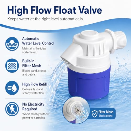 2 Inch Top Inlet NPT Threaded Automatic Float Valve, Heavy Duty PVC High Flow Water Level Control for Water Tank, Pool, Pond, Livestock Trough, Aquarium (1 Pack) - size: 2'' top