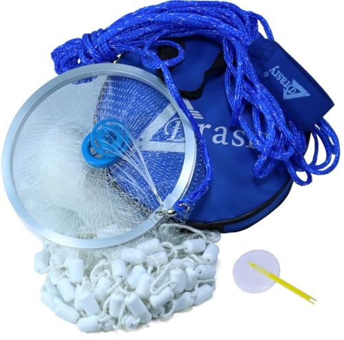 Drasry Fishing Cast Net with Aluminum Ring 3/8 or 1/2 Mesh for Saltwater Freshwater Bait Shrimp Trap Fish Throw Net Heavy Duty Sinker. Size 4FT/5FT/6FT/7FT Radius - color: Gray, size: 6 FT Radius, style: Plastic Coating Sinkers 3/8 Mesh
