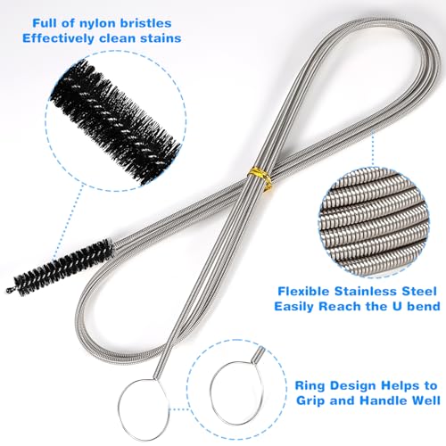 Ixiaoyoo Cleaning Brushes Set, 10 Pieces 8 Inch Nylon Tube Brush + 60 Inch Flexible Long Drain Brush, Hose Pipe Brush, Suitable for Home Kitchen, Bathroom, Fish Tank, Water Pump Accessories (Black) - color: Black Cleaning Brush Set