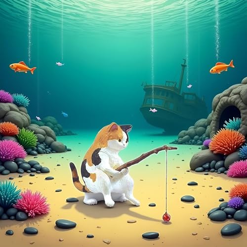 Fish Landscaping Fishing Cat Ornaments Mini Resin Figurine Cartoon Cat Statue for Home Office Fishing Aquarium Decor Cat Figurine Aquarium Decoration