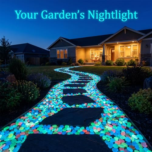 Colorful Glow in the Dark Garden Stones, Large Glow in the Dark Rocks for Outdoor Garden Decor, Luminous Pebbles for Walkways, Landscape Rocks & Fish Tank Aquarium Decorations (Blue, 600Pcs)