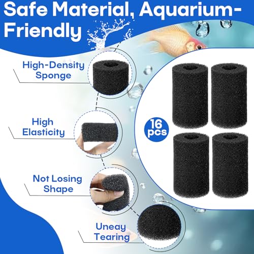16-Pack Prefilter Sponge Replacement, Aquarium Filter Intake Sponges, Preventing Clogging and Extending the Lifespan of the Water Pump