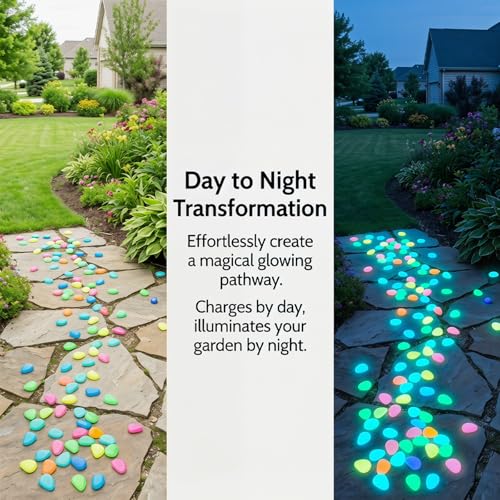 Colorful Glow in the Dark Garden Stones, Large Glow in the Dark Rocks for Outdoor Garden Decor, Luminous Pebbles for Walkways, Landscape Rocks & Fish Tank Aquarium Decorations (Blue, 600Pcs)