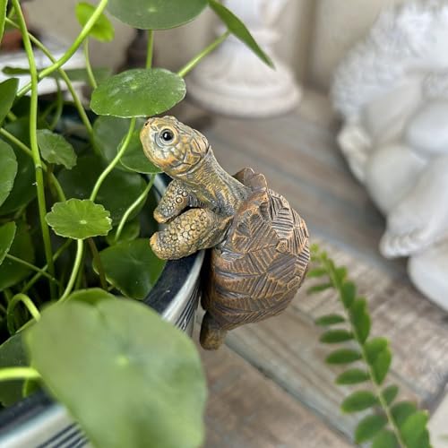Realistic Handcrafted Resin Turtle Planter Hanger Figurine, Lifelike Climbing Turtle Decor for Indoor Outdoor Planter, Bonsai, Fish Tank, Aquarium, Garden, Courtyard and Pond Decoration