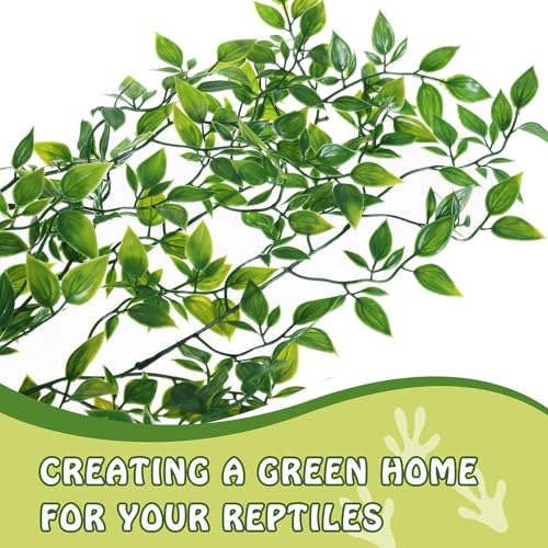 Reptile Plants, 4 Pack Terrarium Hanging Plants Vines Artificial Leaves Habitat Decorations with Suction Cup for Bearded Dragon Hermit Crab Lizard Snake Geckos Chameleon - color: 4 Pack