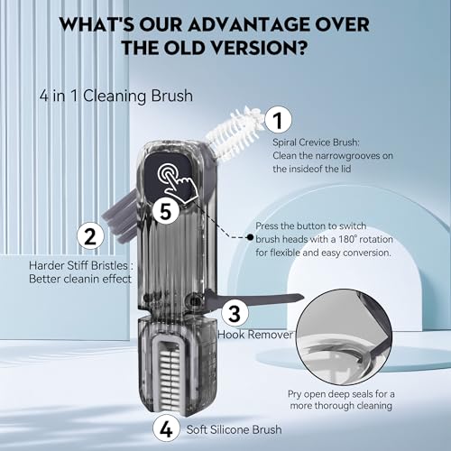 VIDONIO 4 in 1 Cup Lid Gap Cleaning Brush, Multifunctional Insulation Bottle Cleaning Tools, Mutipurpose Tiny Silicone Cup Holder Cleaner, Home Kitchen Cleaning Tools - style: 1Pc Grey