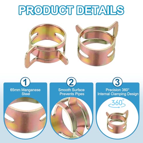 PATIKIL Spring Band Hose Pipe Clamps for 16-18.3 mm OD Hose, 30 Pack Silicone Vacuum Constant Tension Band Clips for Fuel Line Silicone Air Hose Tube Water Pipe, Gold - size: 16-18.3 mm