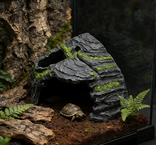 M2cbridge Aquarium Fish Hide Cave Reptile Hideout Cave Terrarium Amphibians Habitat Decor (Island+ Water Dish) - style: Island+ Water Dish
