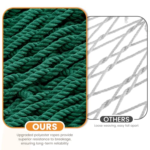Lazy Daze Hammocks 13-FT Polyester Rope Hammock, Double 2 Person Traditional Hand Woven Outdoor Hammock with Spreader Bar, Carabiners, Tree Straps, Chains for Outside Patio- Max 450 Lbs, Green - color: Green