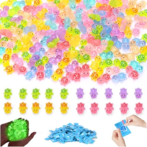 220 PCS Luminous Mini Resin Turtles, Glow in the Dark Tiny Figures, Resin Animals Variety Pack for Classroom, Fairy Garden, Aquarium Decor, Dollhouse & DIY Craft Decor