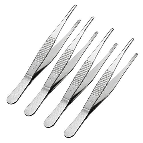uxcell 4 Pcs 5-Inch Stainless Steel Straight Blunt Tweezers with Serrated Tip - size: 5 inches, Straight Blunt, 4 Pieces