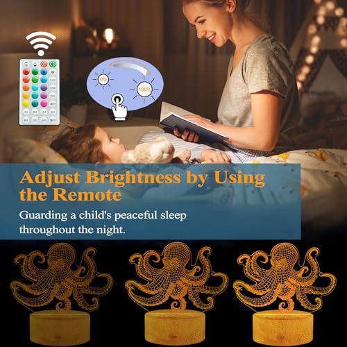 Octopus Night Light, 3D Illusion Night Light Lamp, Octopus Stuff with 16 Colors Changing, Timer, 4 Flash Modes and Dimmable, Kids Room Decoration, Xmas Gifts - color: Octopus