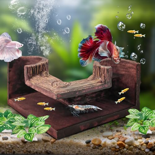CousDUoBe Aquarium Cave | 90° Corner Fish Cave Viewing Tunnels Silk Aquarium Plants，Betta Fish Tank Accessories BPA-Free Premium Resin,Fish Tank Cave for Corners (5.3” x 2.7” x 2”) - size: Style B