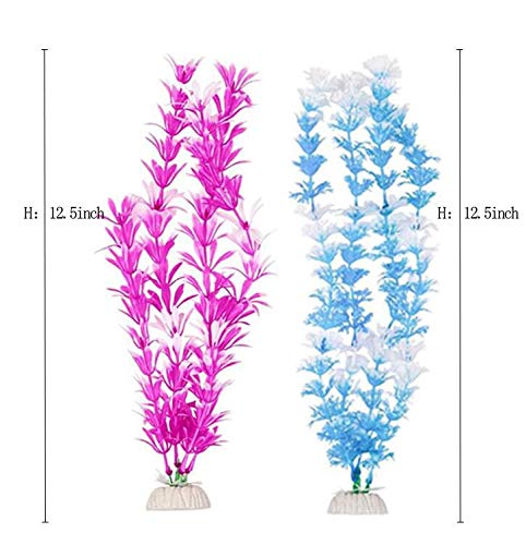 CNZ Assorted Color Aquarium Plastic Plant Decoration w Ceramic Base (9-Piece Assorted)